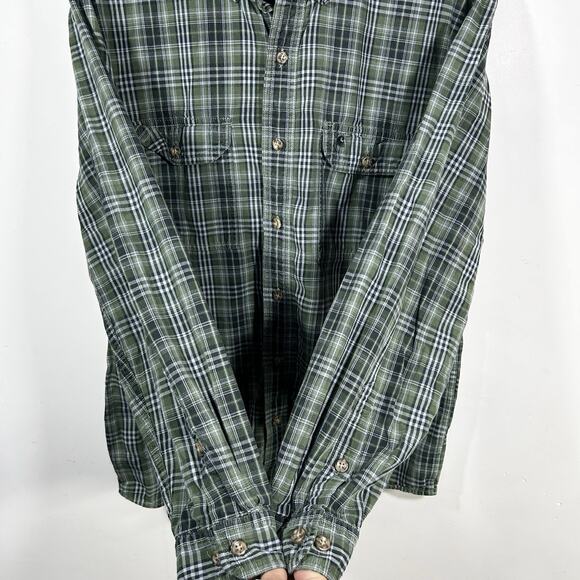 Carhartt Button Down Plaid Shirt Mens L 16.5 x 32 Fort Green Long Sleeve - Picture 6 of 8